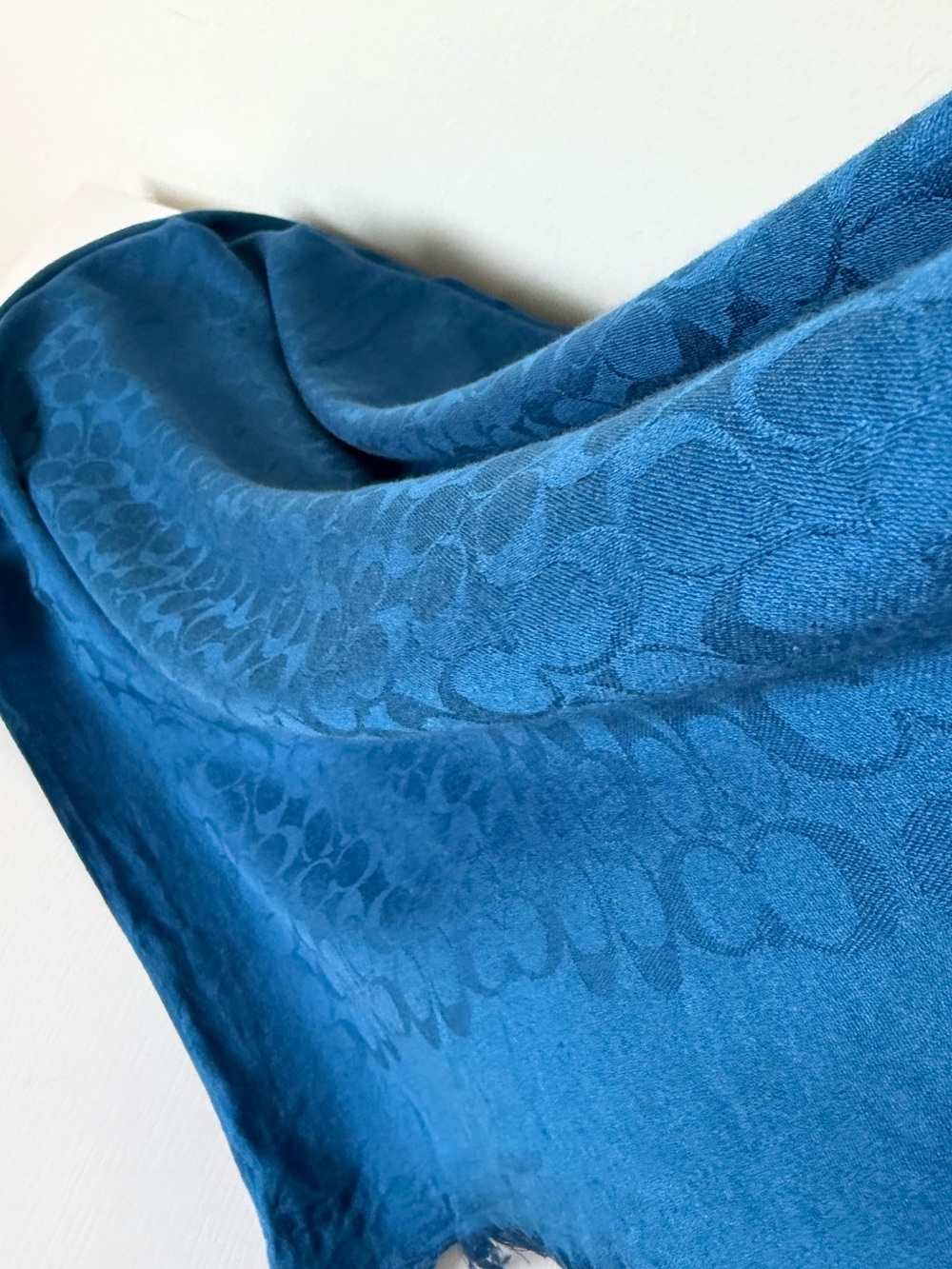 Coach Signature C Blue Silk Cotton Scarf Wrap Shawl 24” x 64” - Picture 5 of 11